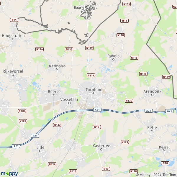 La carte pour la ville de 2300 Turnhout
