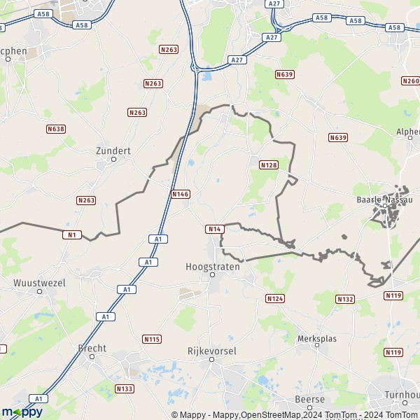 La carte pour la ville de 2320-2328 Hoogstraten