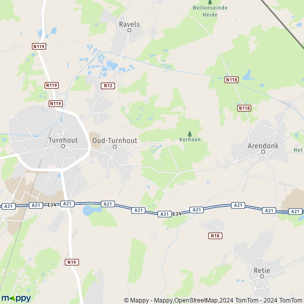 La carte pour la ville de 2360 Oud-Turnhout