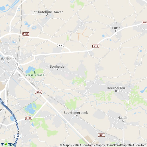 La carte pour la ville de 2820 Bonheiden