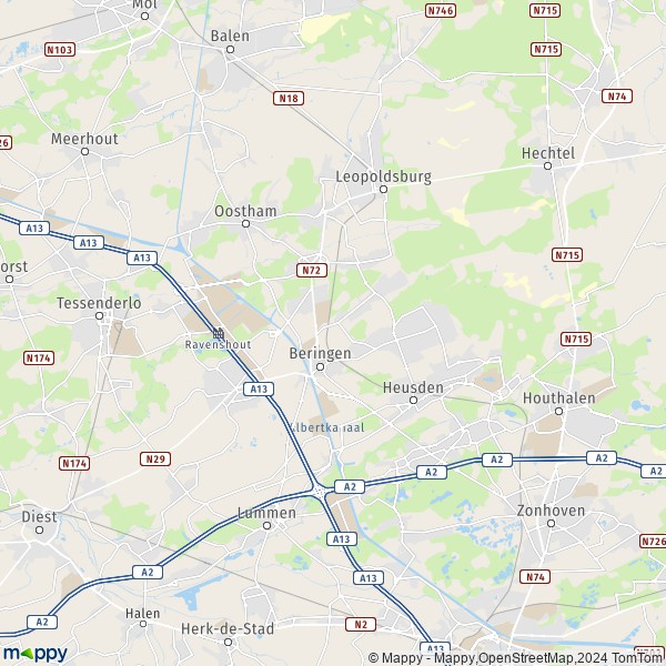 La carte pour la ville de 3580-3583 Beringen