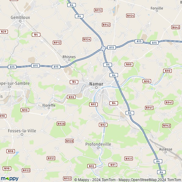 La carte pour la ville de 5000-5101 Namur