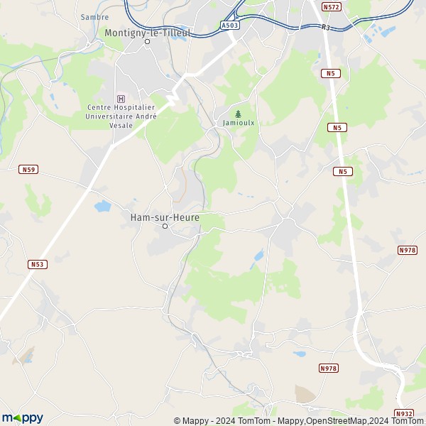 La carte pour la ville de 6120 Ham-sur-Heure-Nalinnes