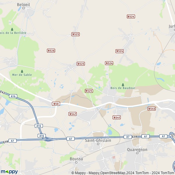 La carte pour la ville de 7330-7334 Saint-Ghislain