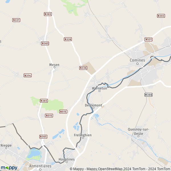 La carte pour la ville de 7780-7784 Comines-Warneton