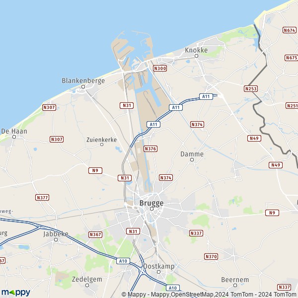 La carte pour la ville de 8000-8380 Bruges