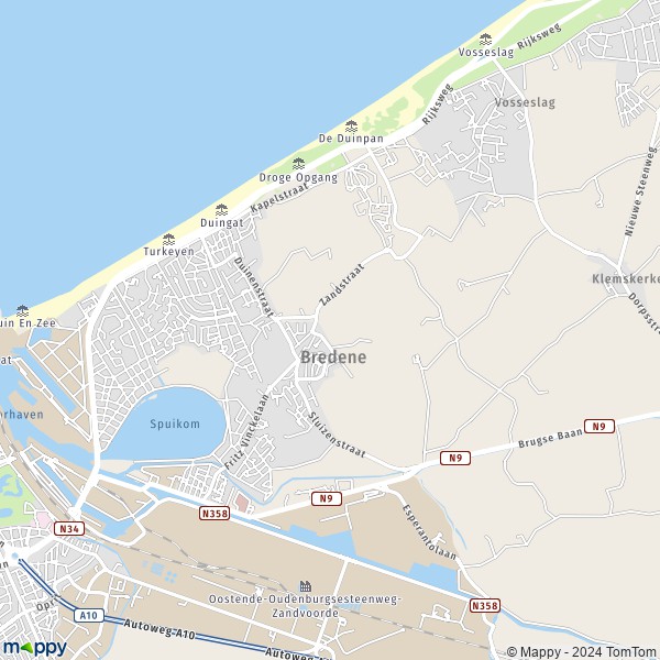 La carte pour la ville de 8400-8450 Bredene