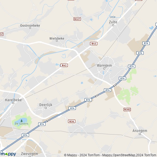 La carte pour la ville de 8790-8793 Waregem