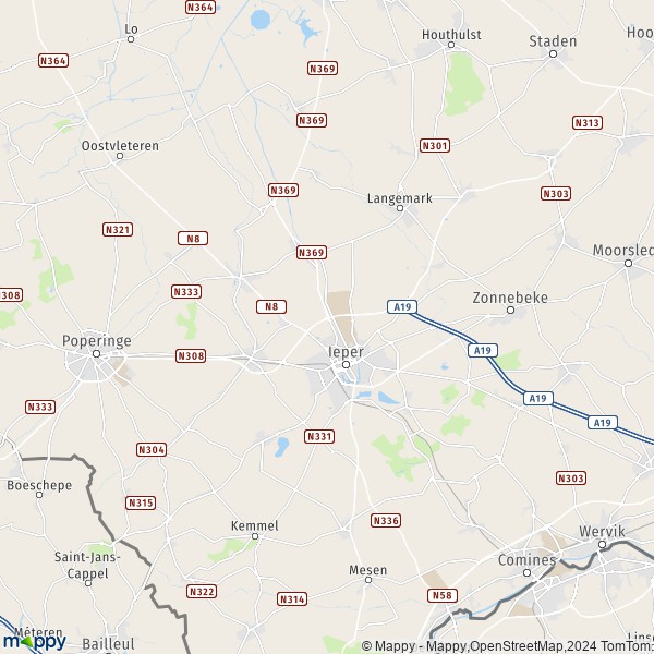 La carte pour la ville de 8900-8908 Ypres