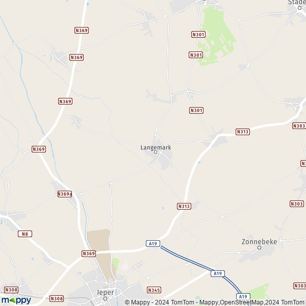 La carte pour la ville de 8920 Langemark-Poelkapelle