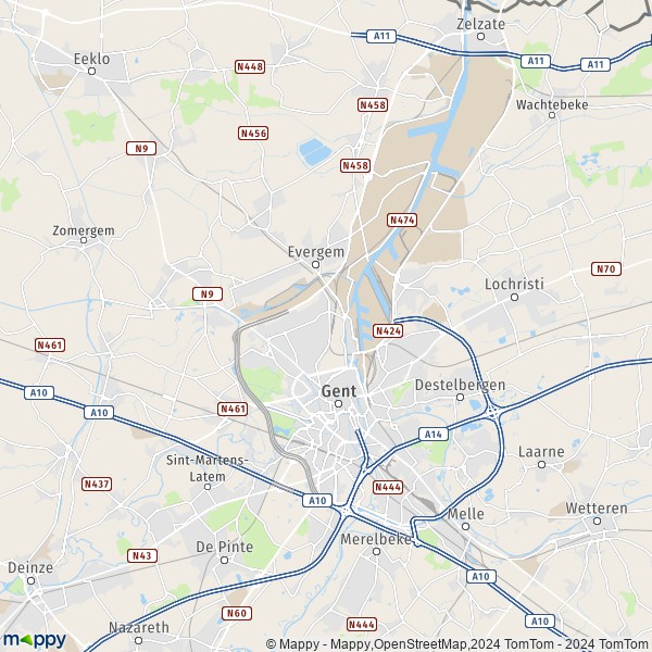 La carte pour la ville de 9000-9921 Gand