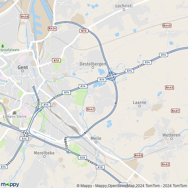 La carte pour la ville de 9070 Destelbergen