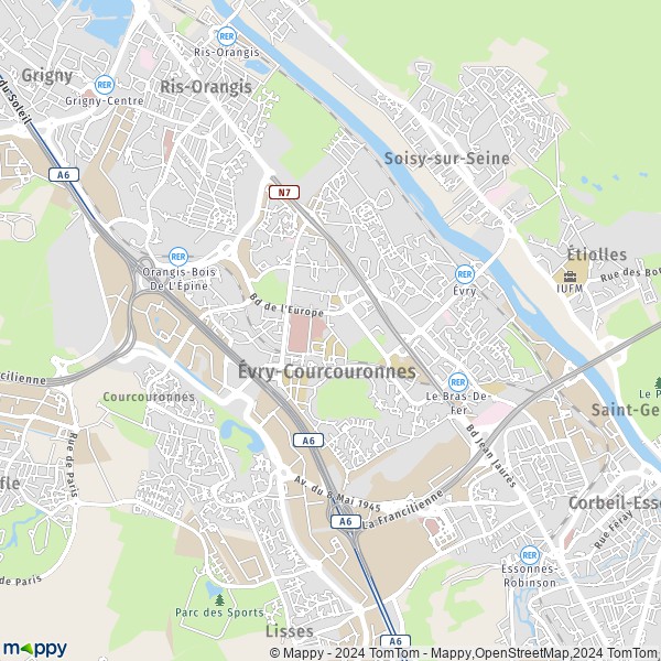 La carte pour la ville de Évry-Courcouronnes 91000-91080