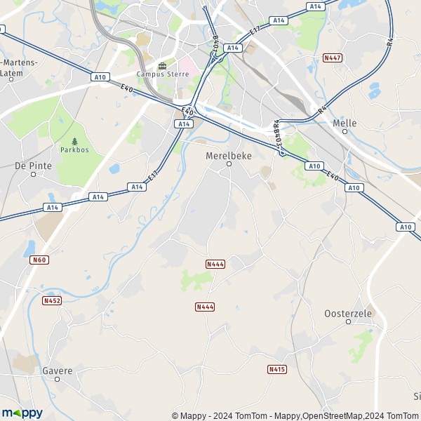 La carte pour la ville de 9820 Merelbeke