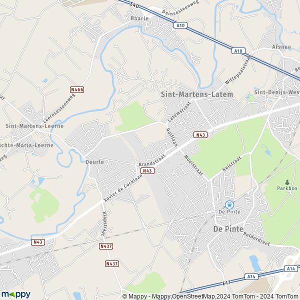 La carte pour la ville de 9830-9831 Sint-Martens-Latem
