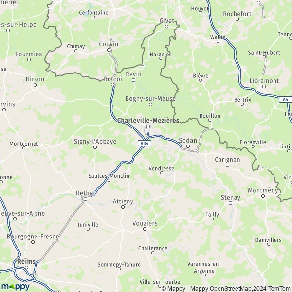 La carte du département Ardennes