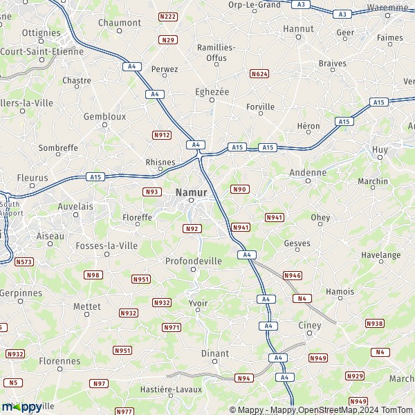 La carte du département Namur