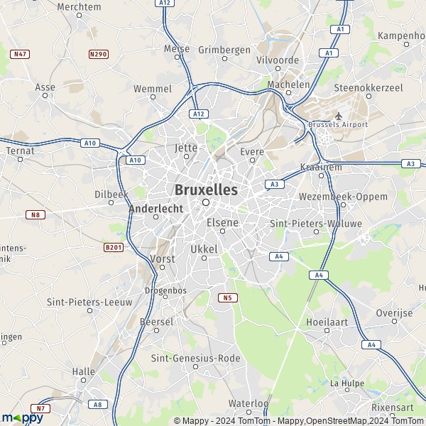 La carte de la région Région de Bruxelles-Capitale