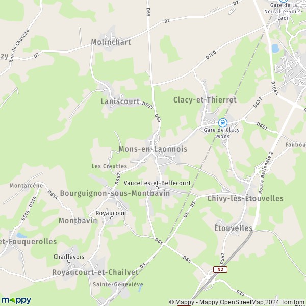 La carte pour la ville de Mons-en-Laonnois 02000