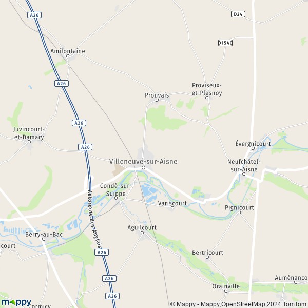 La carte pour la ville de Guignicourt, 02190 Villeneuve-sur-Aisne