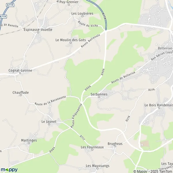 La carte pour la ville de Serbannes 03700