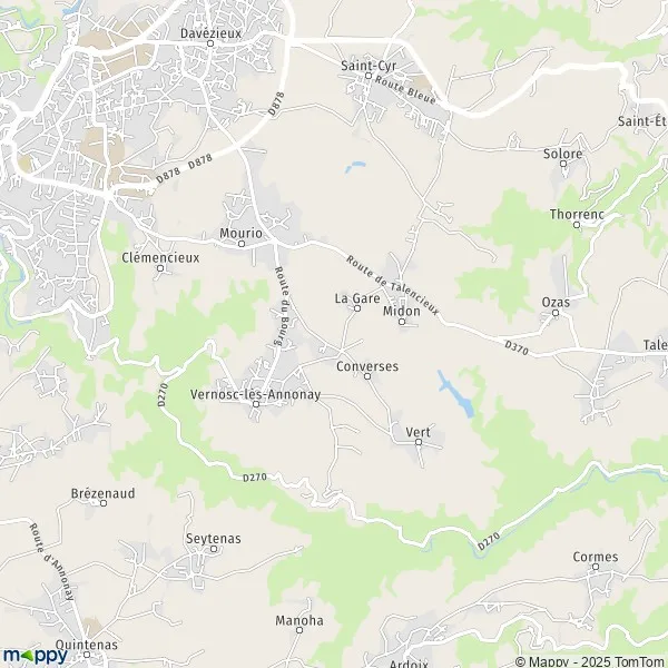 Plan VernosclèsAnnonay carte de VernosclèsAnnonay (07430) et