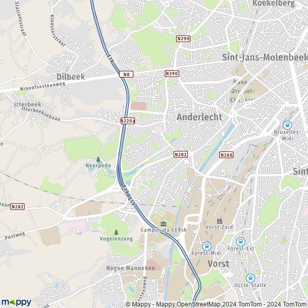La carte pour la ville de 1070 Anderlecht