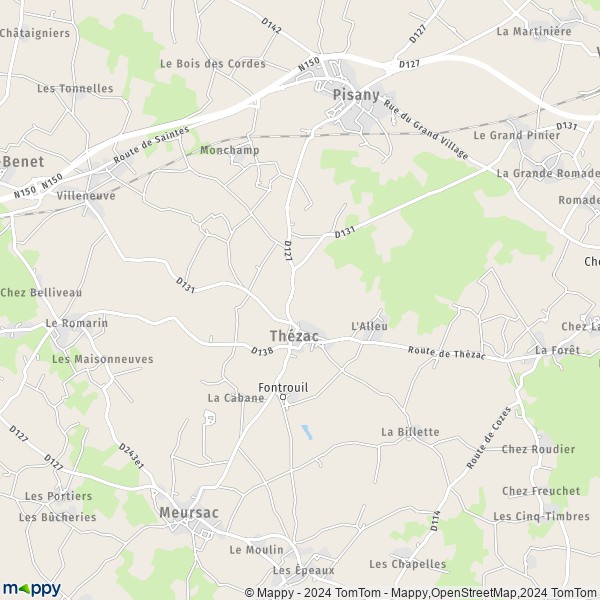 La carte pour la ville de Thézac 17600