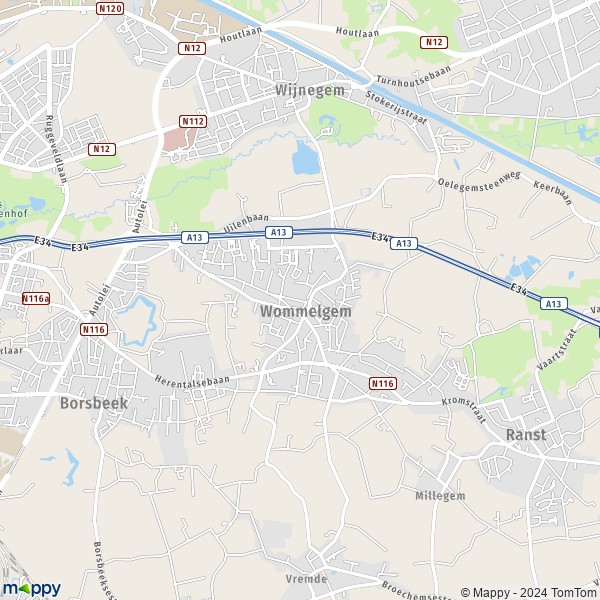 La carte pour la ville de 2160 Wommelgem