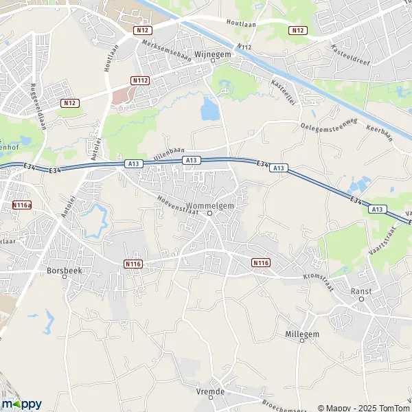 La carte pour la ville de 2160 Wommelgem