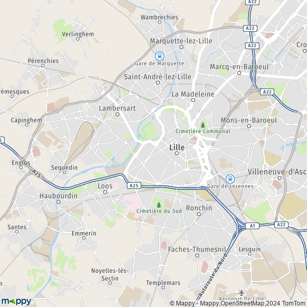 La carte pour la ville de 2275 Lille