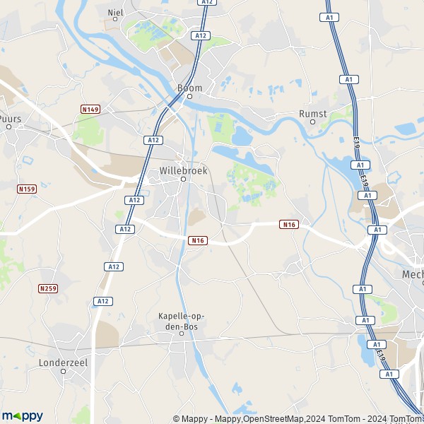 La carte pour la ville de 2830 Willebroek