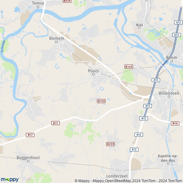 La carte pour la ville de 2870-2890 Puurs-Sint-Amands