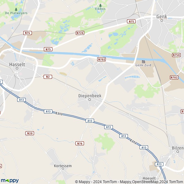 La carte pour la ville de 3590 Diepenbeek