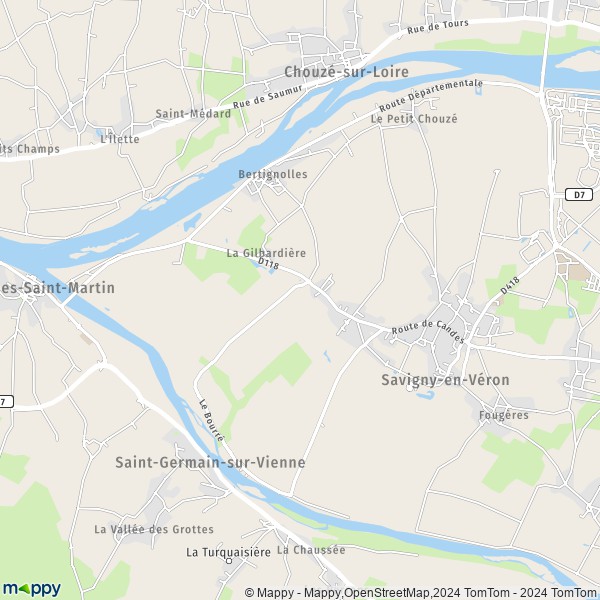 La carte pour la ville de Savigny-en-Véron 37420