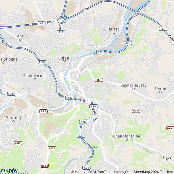 La carte pour la ville de 4000-4032 Liège