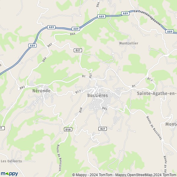 La carte pour la ville de Bussières 42510