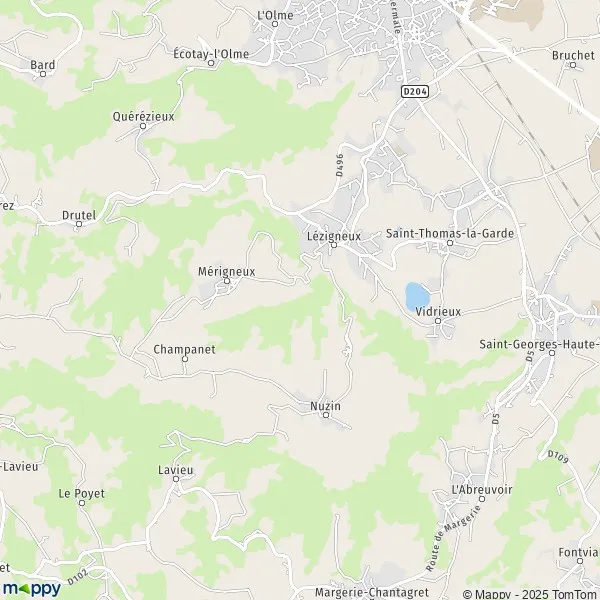 La carte pour la ville de Lézigneux 42600