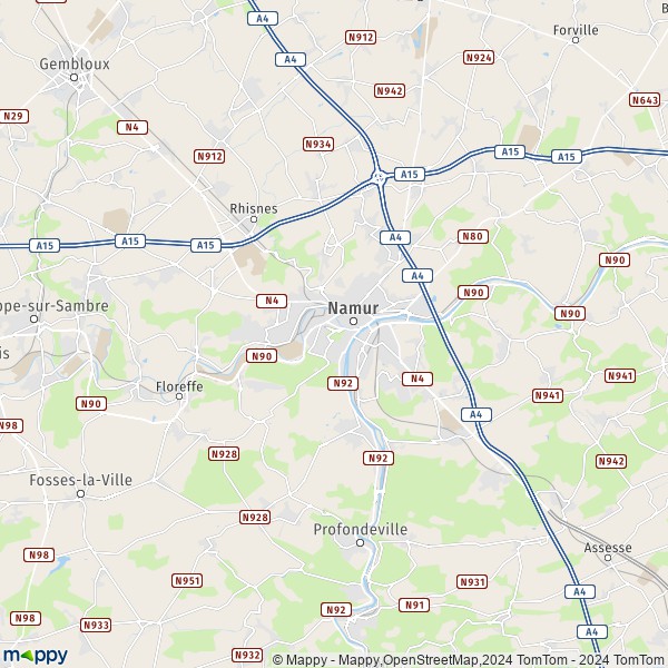 La carte pour la ville de 5000-5101 Namur