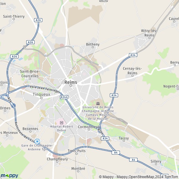 La carte pour la ville de Reims 51100