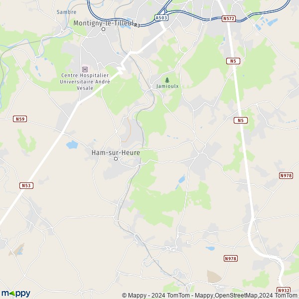 La carte pour la ville de 6110-6534 Ham-sur-Heure-Nalinnes