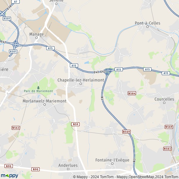 La carte pour la ville de 6182-7160 Chapelle-lez-Herlaimont
