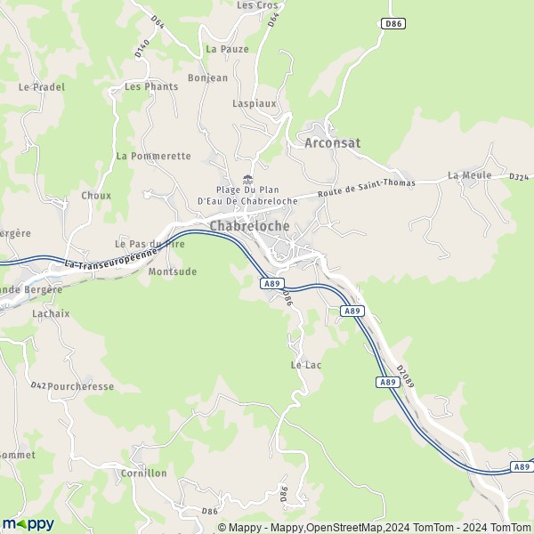 La carte pour la ville de Chabreloche 63250