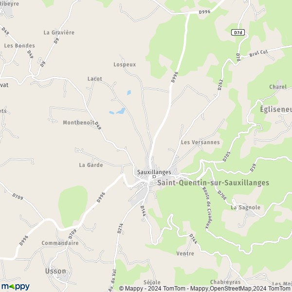La carte pour la ville de Sauxillanges 63490