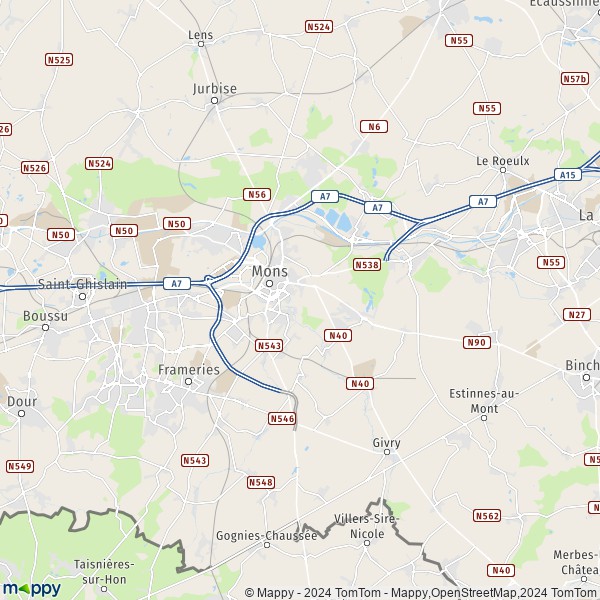 La carte pour la ville de 7000-7034 Mons