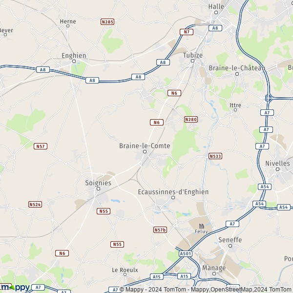 La carte pour la ville de 7090 Braine-le-Comte