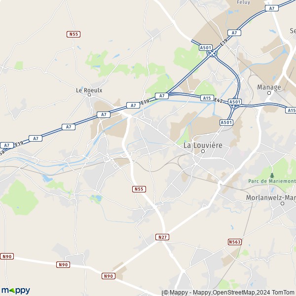 La carte pour la ville de 7100-7110 La Louvière