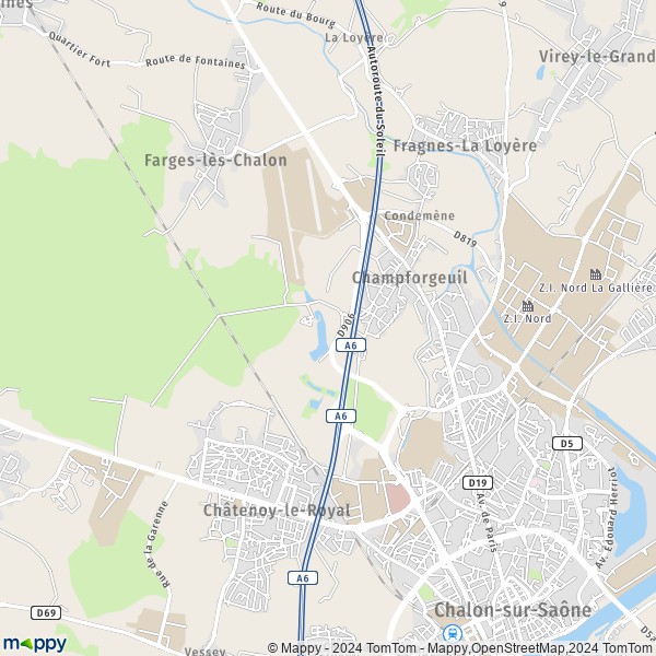 La carte pour la ville de Champforgeuil 71530