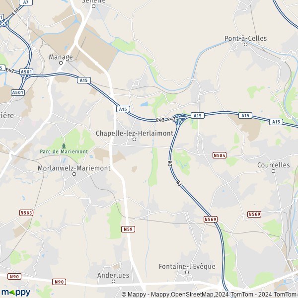 La carte pour la ville de 7160 Chapelle-lez-Herlaimont