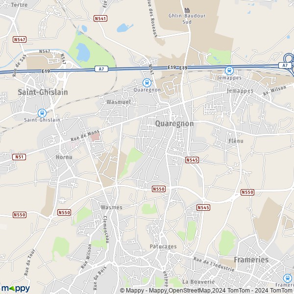La carte pour la ville de 7390 Quaregnon